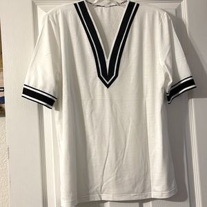 White/Color Block V-Neck Short Sleeve Top